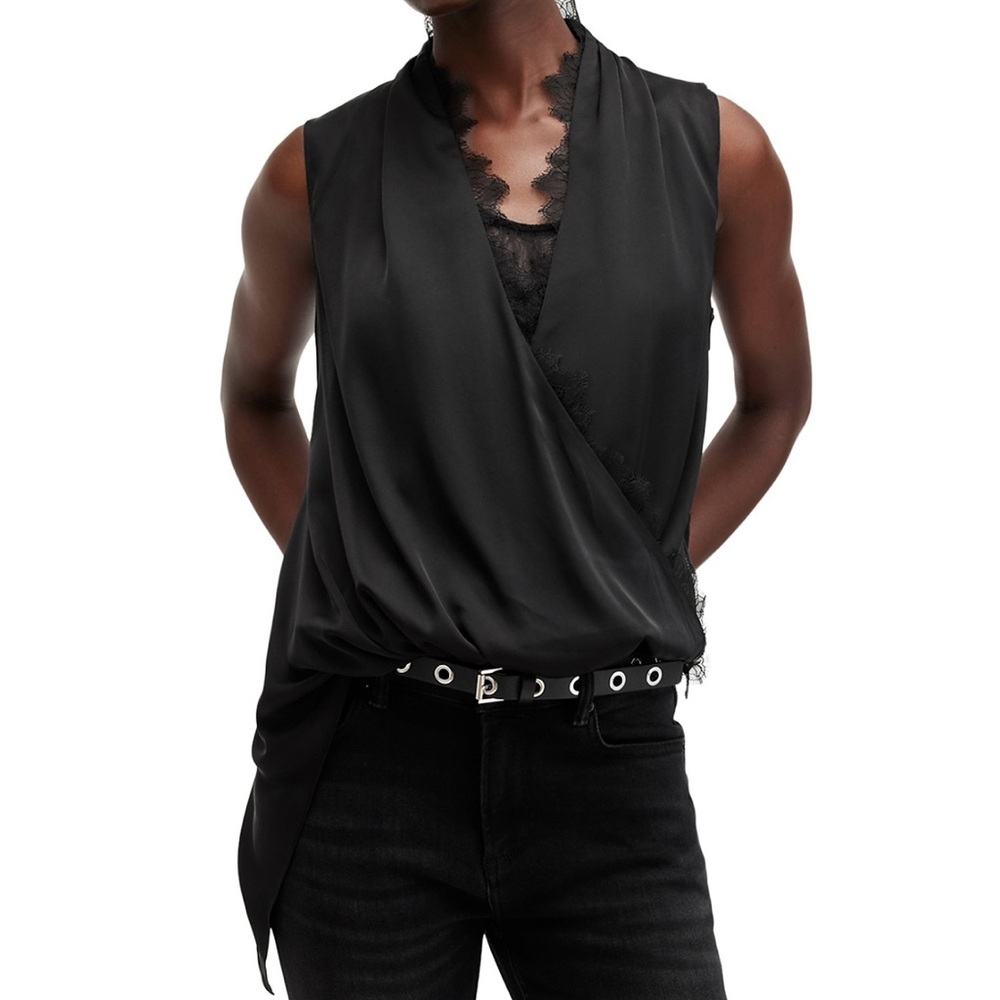 All Saints Black Sleeveless Wrap Top